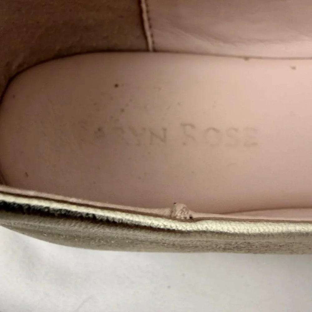Taryn Rose Gold Metallic Leather Ballet Flats Square Toe Rose Embossed 7.5M